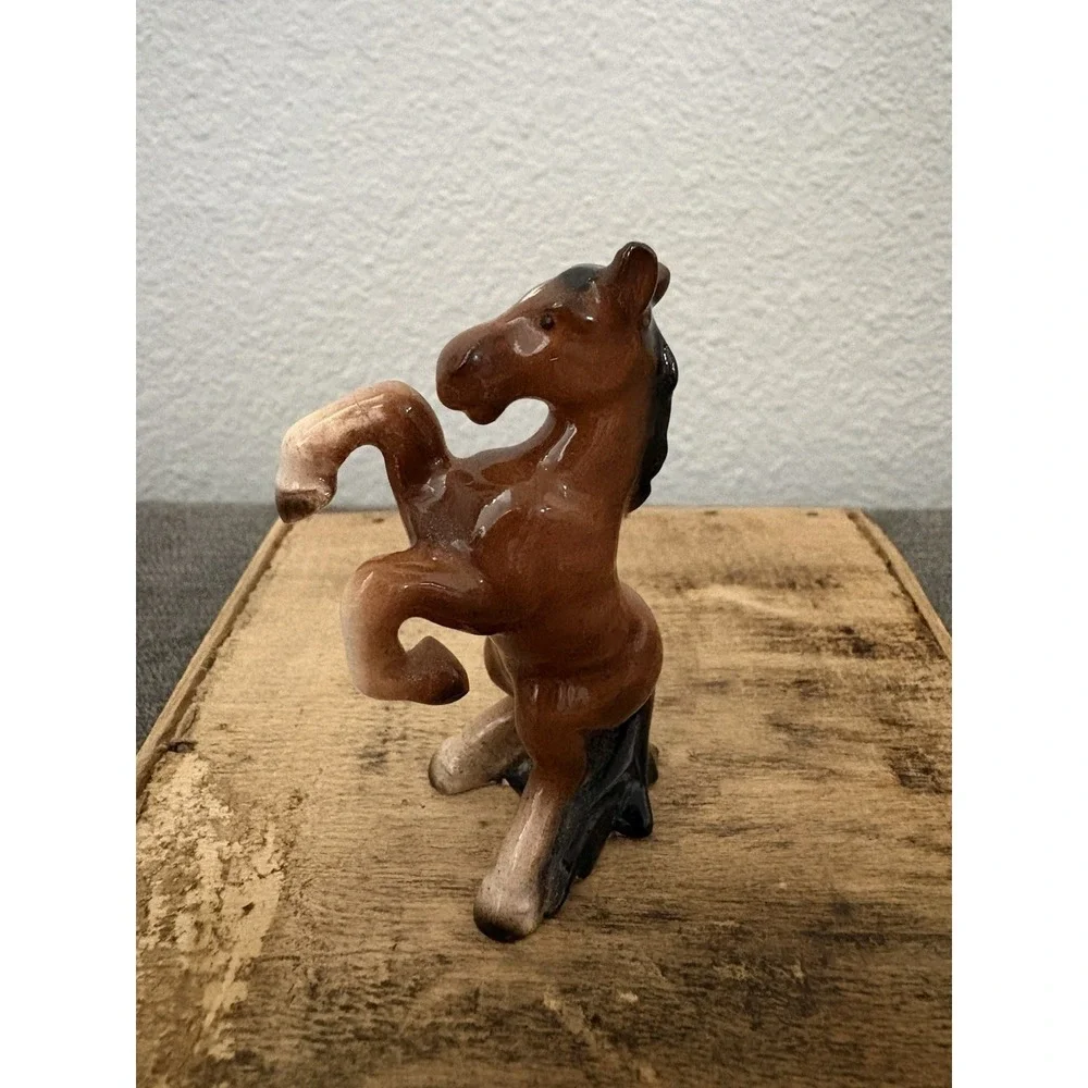 Small Porcelain Vintage Rearing‎ Bay Horse Figurine